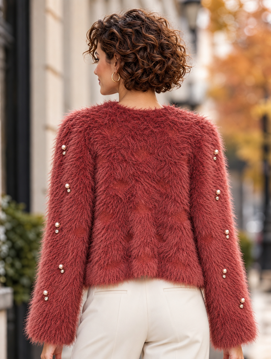 “DORI” Pearl Embellished Cropped Cardigan