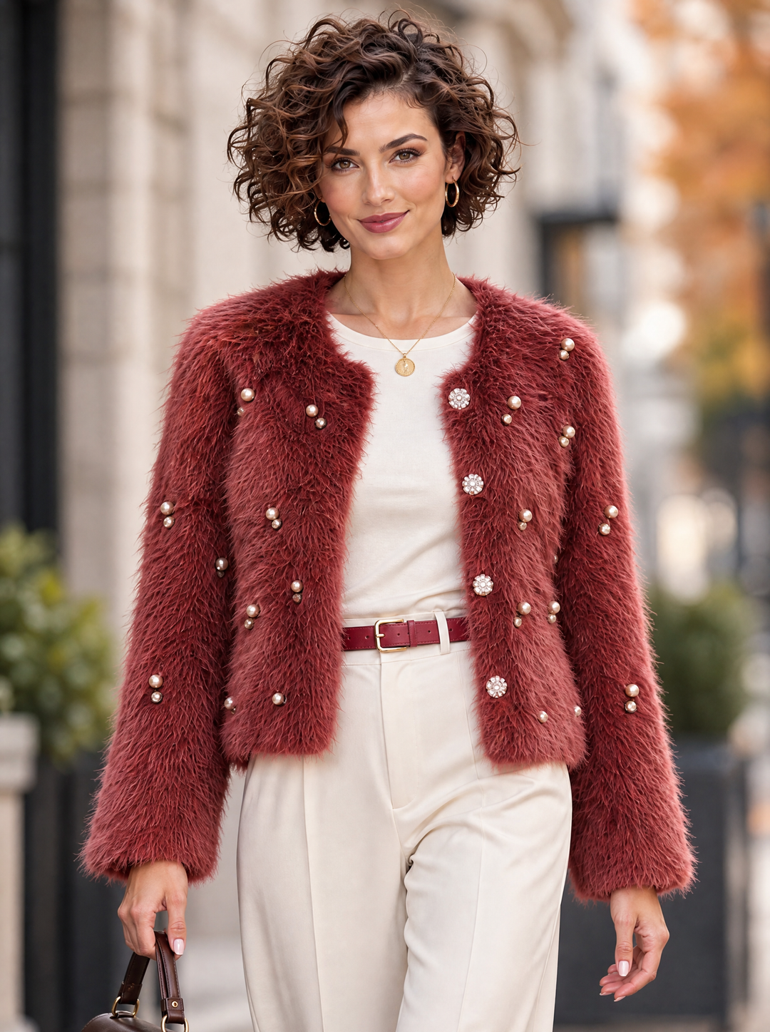 “DORI” Pearl Embellished Cropped Cardigan