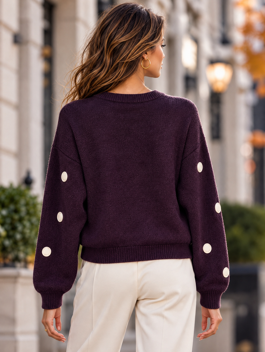 “MAYA” Polka Dot Crew Neck Jumper plum