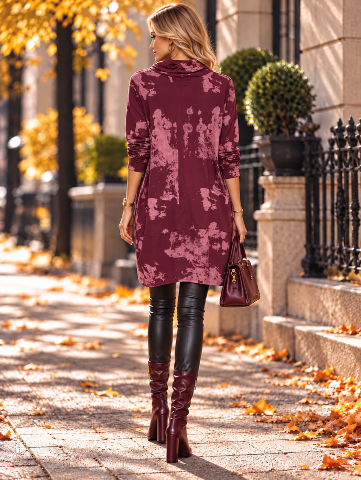 “KATE” Abstract Print Cowl Neck Tunic