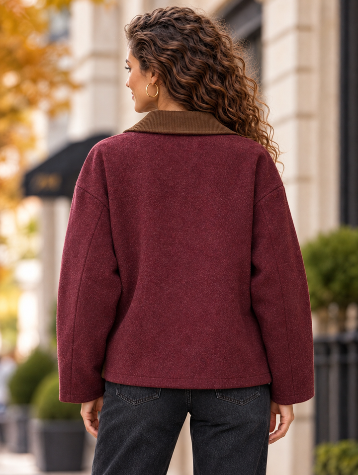 “JOANNA” Contrast Collar Zip Jacket burgundy