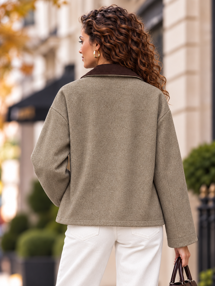 “JOANNA” Contrast Collar Zip Jacket mocha