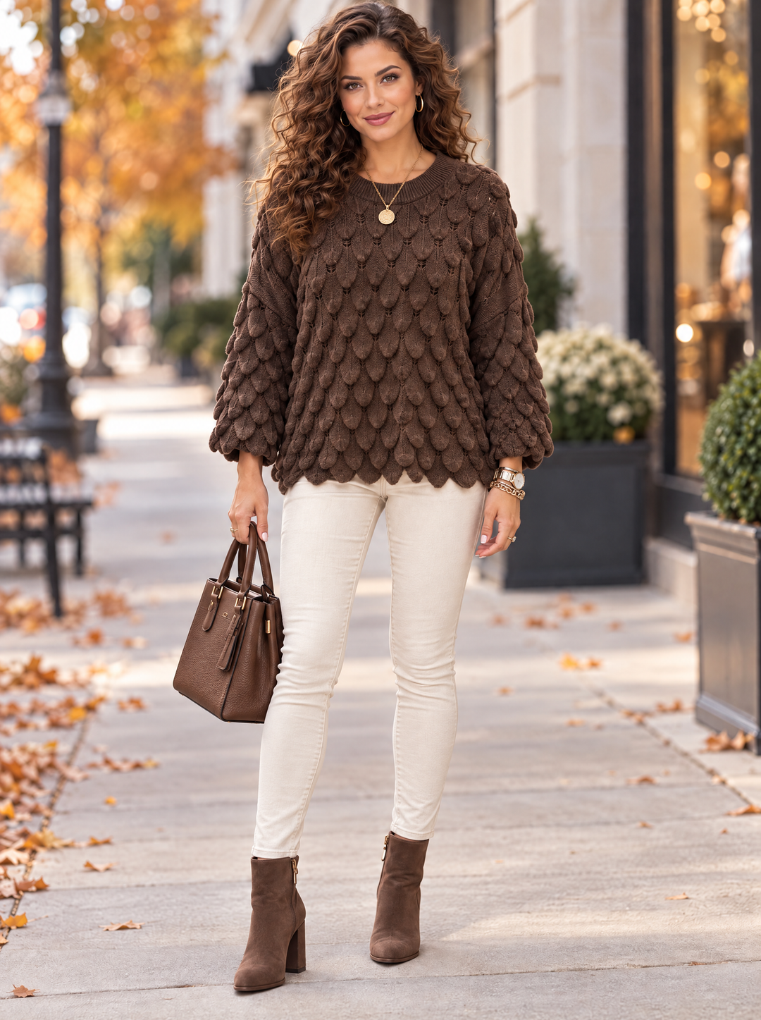 “ELLIE” Scallop Textured Jumper chocolate