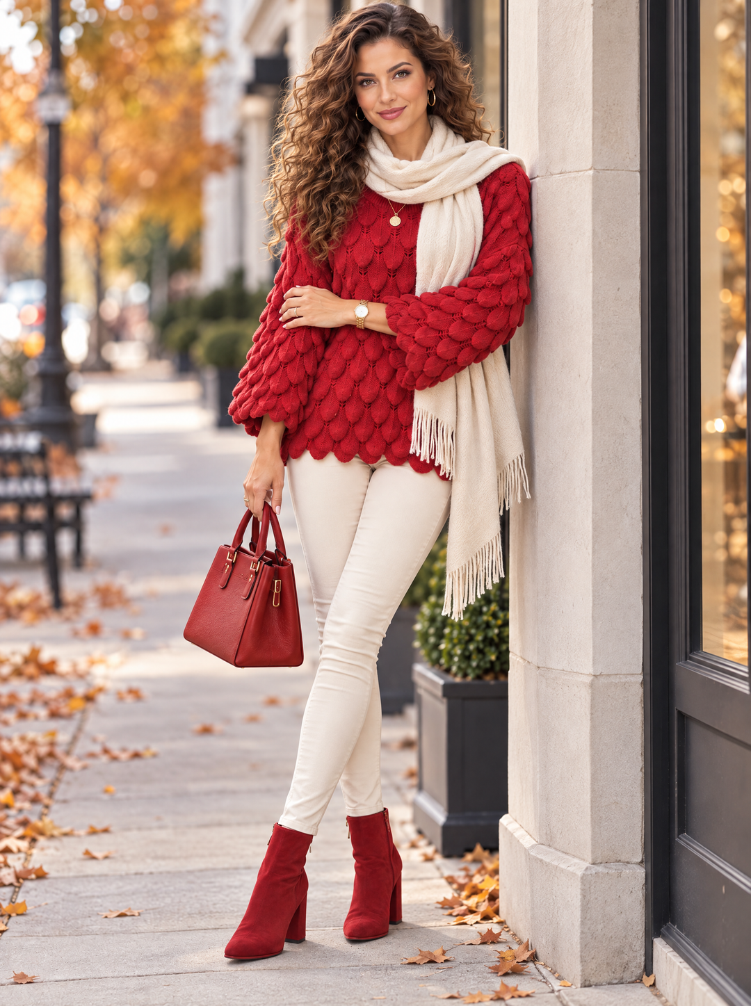 “ELLIE” Scallop Textured Jumper red