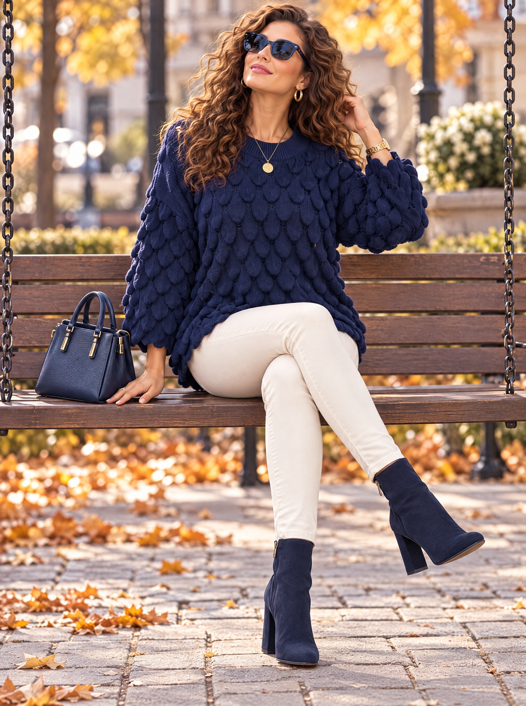“ELLIE” Scallop Textured Jumper navy
