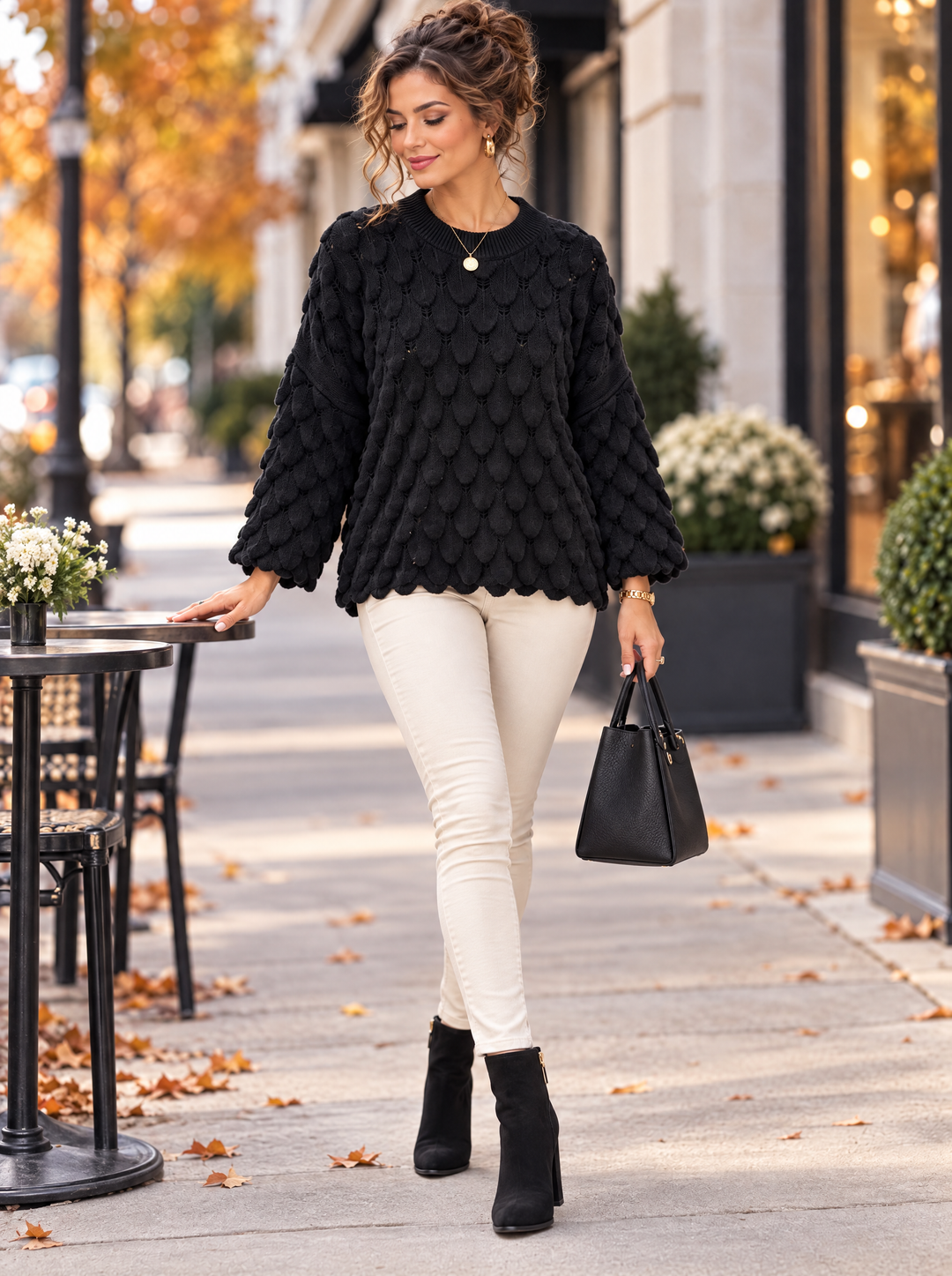 “ELLIE” Scallop Textured Jumper black