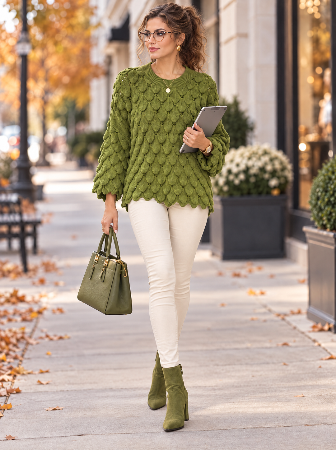 “ELLIE” Scallop Textured Jumper lime green