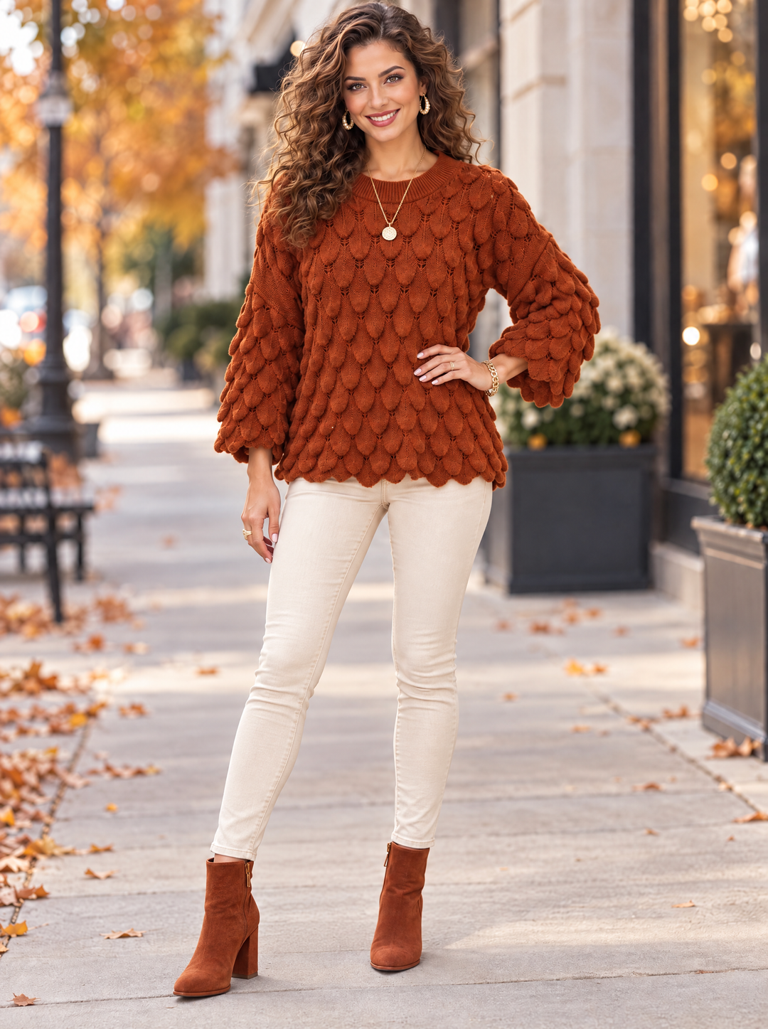 “ELLIE” Scallop Textured Jumper rust orange