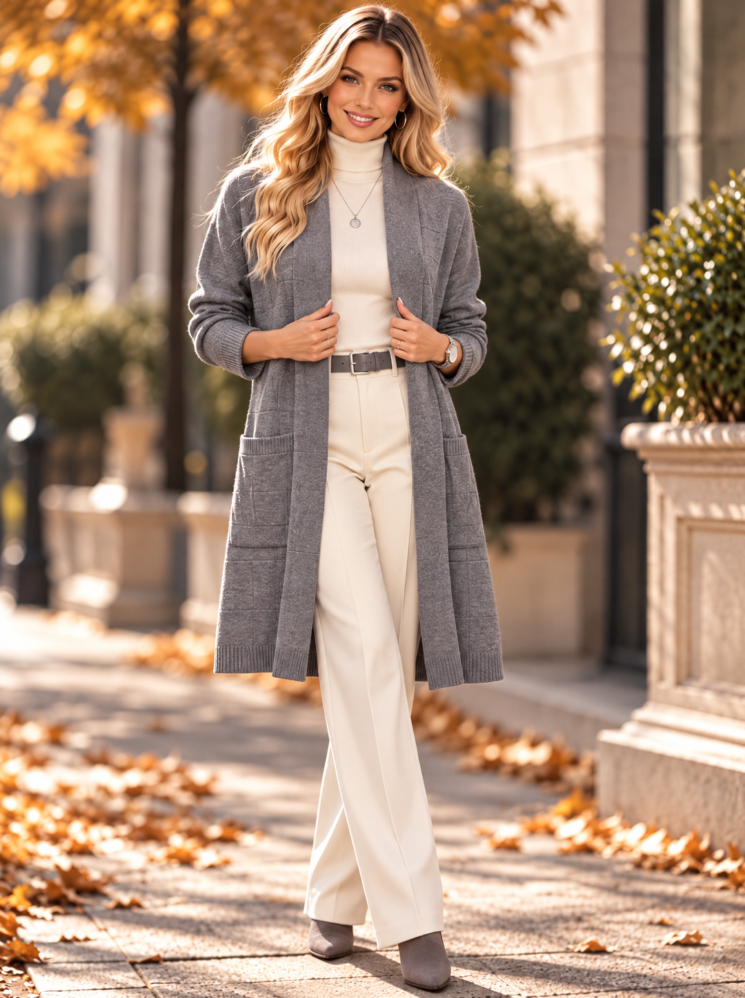 “HAZEL” Check Longline Cardigan grey
