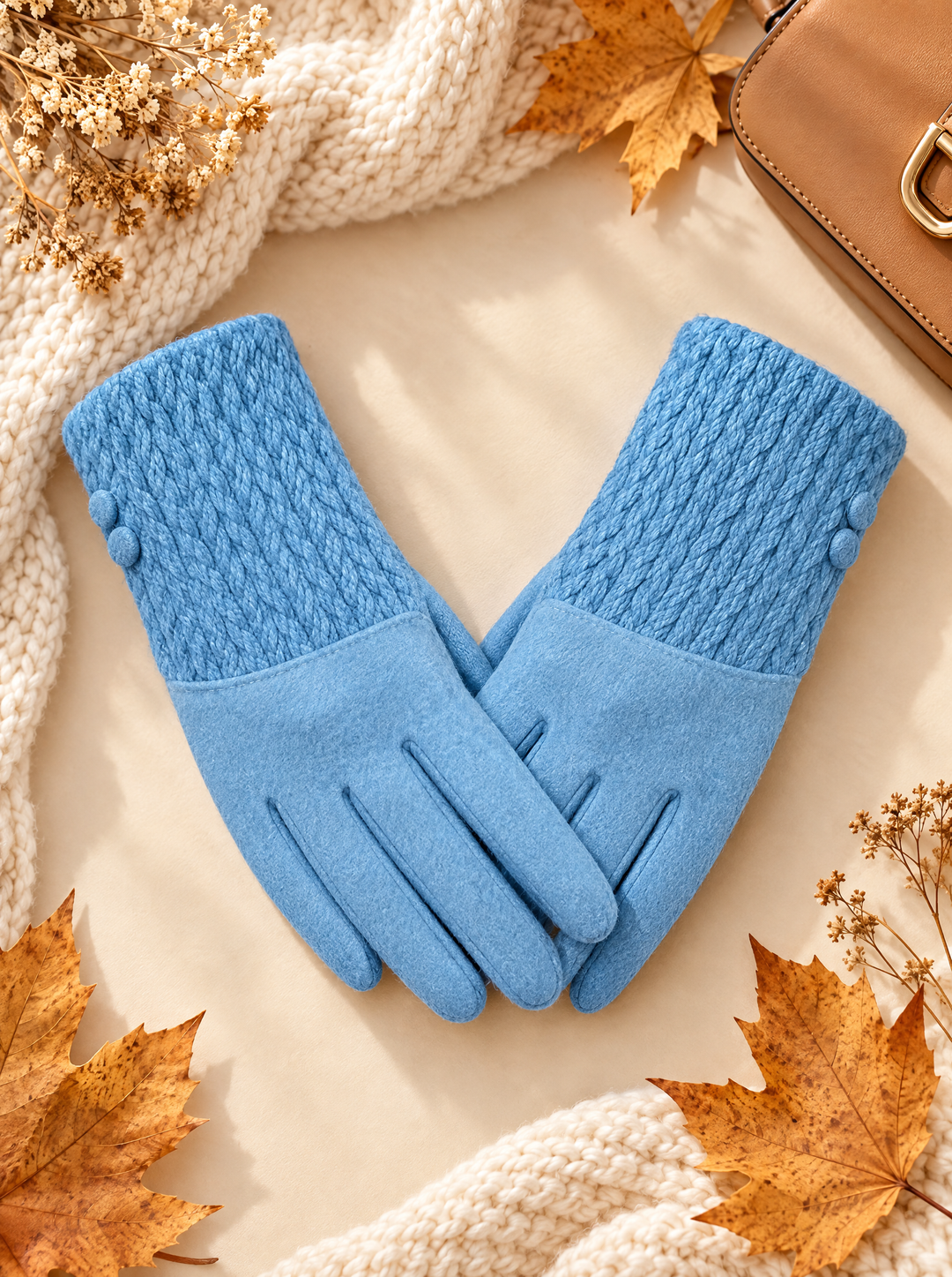 “ANTONIA” Textured Cuff Gloves blue