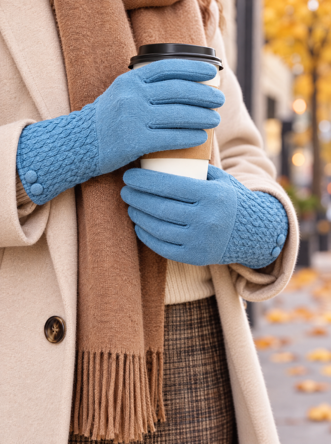 “ANTONIA” Textured Cuff Gloves blue