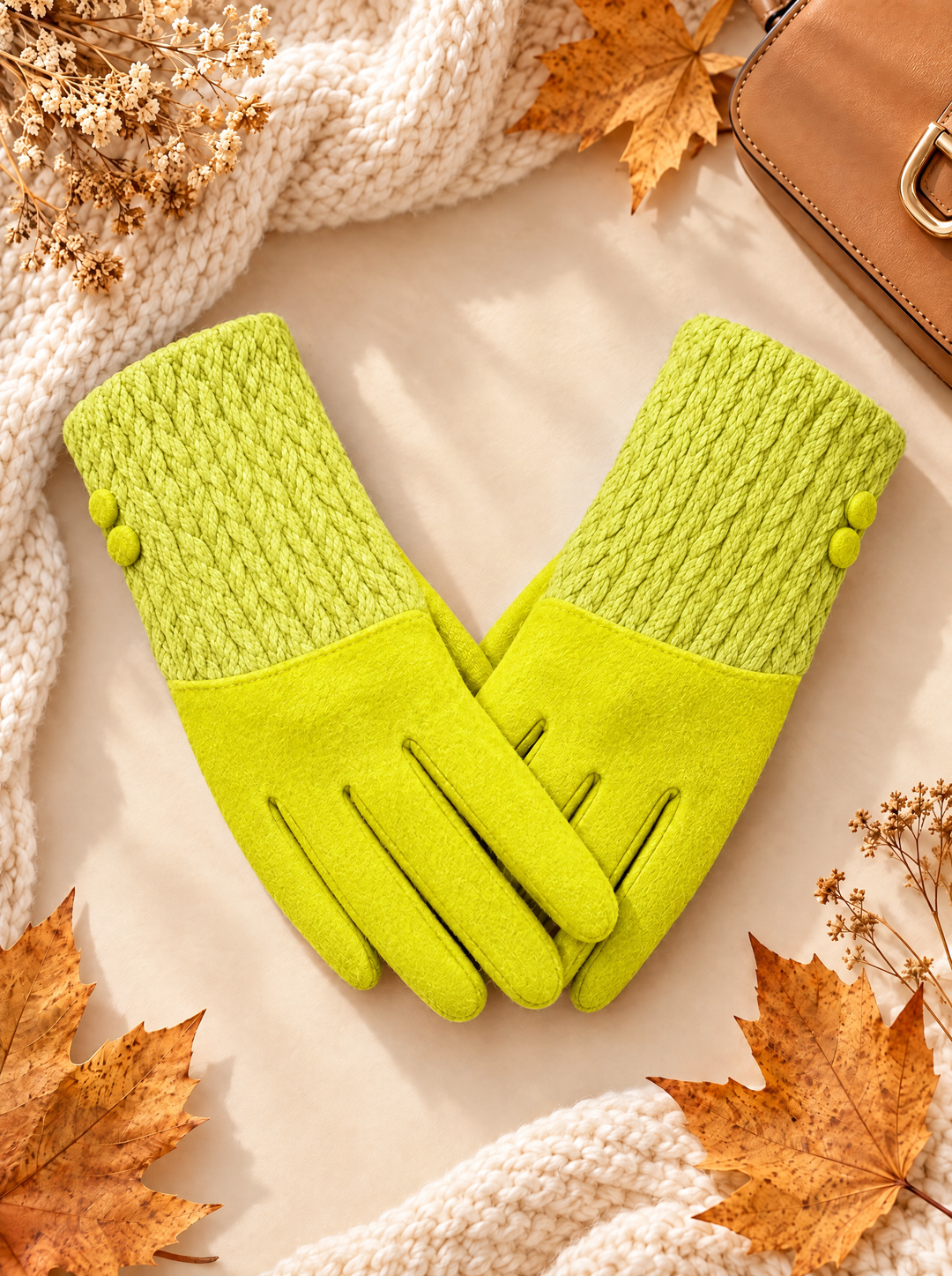 “ANTONIA” Textured Cuff Gloves lime
