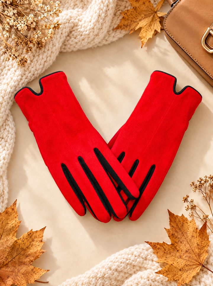 “GEORGIA” Contrast Trim Touchscreen Gloves red