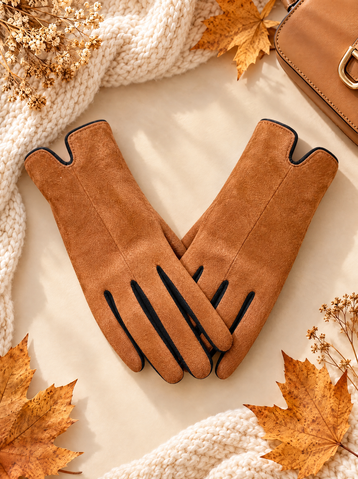 “GEORGIA” Contrast Trim Touchscreen Gloves tan