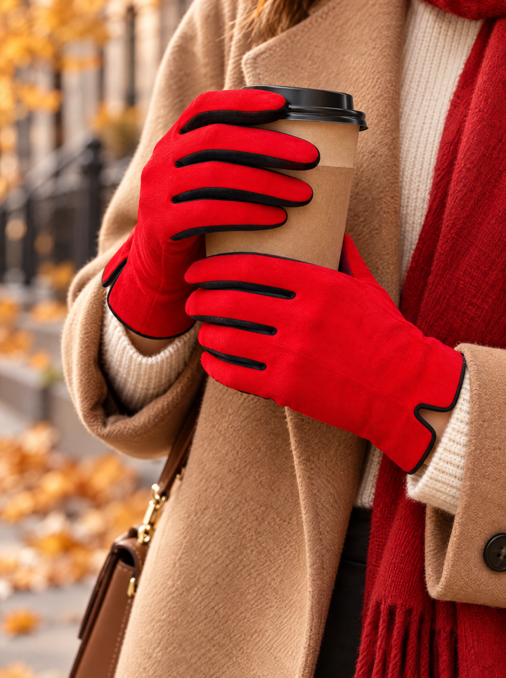 “GEORGIA” Contrast Trim Touchscreen Gloves red