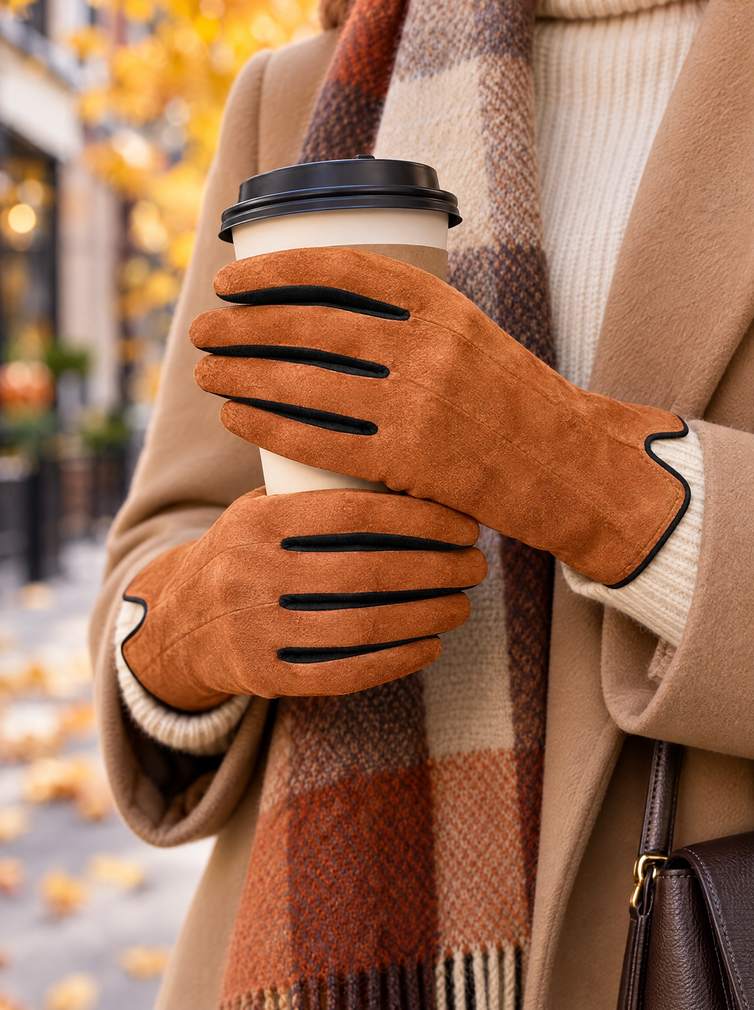 “GEORGIA” Contrast Trim Touchscreen Gloves tan
