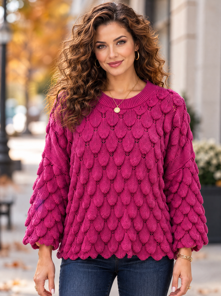 “ELLIE” Scallop Textured Jumper magenta