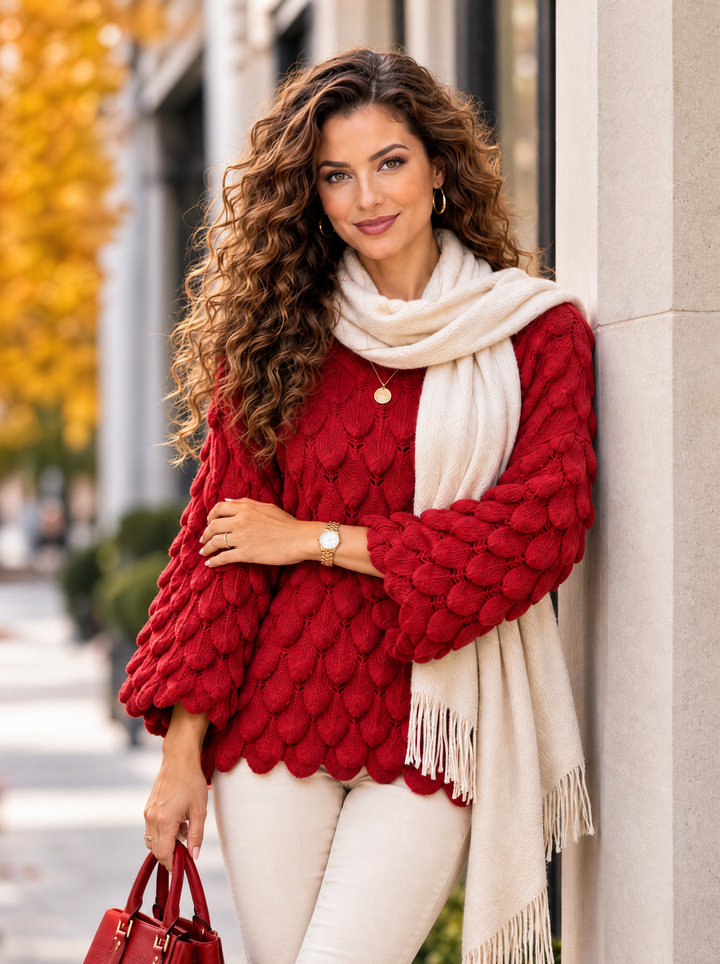 “ELLIE” Scallop Textured Jumper red