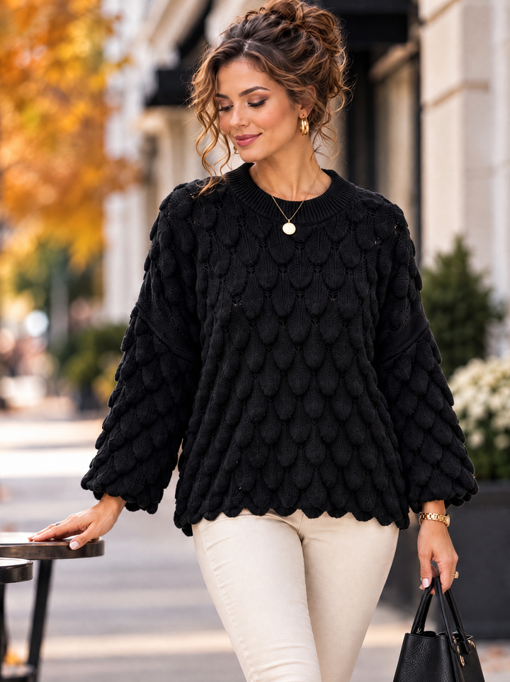 “ELLIE” Scallop Textured Jumper black