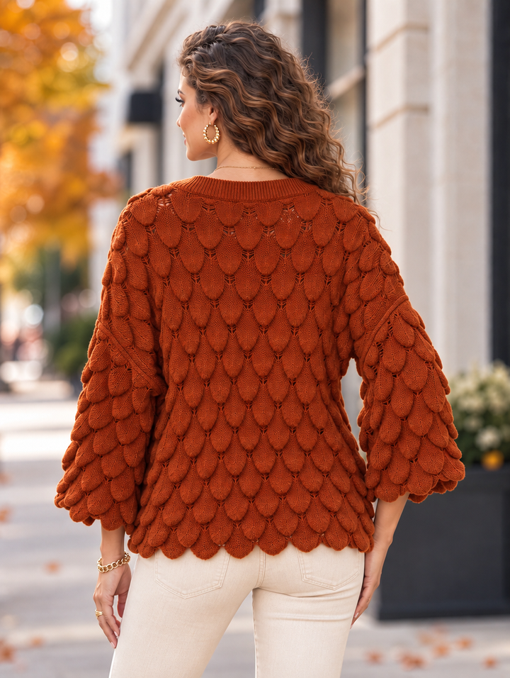 “ELLIE” Scallop Textured Jumper rust orange