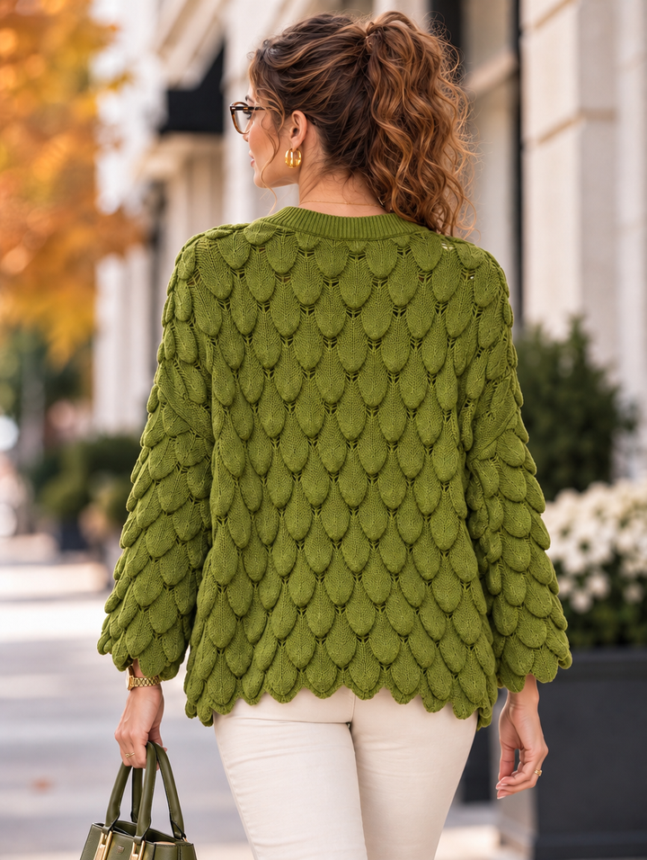“ELLIE” Scallop Textured Jumper lime green