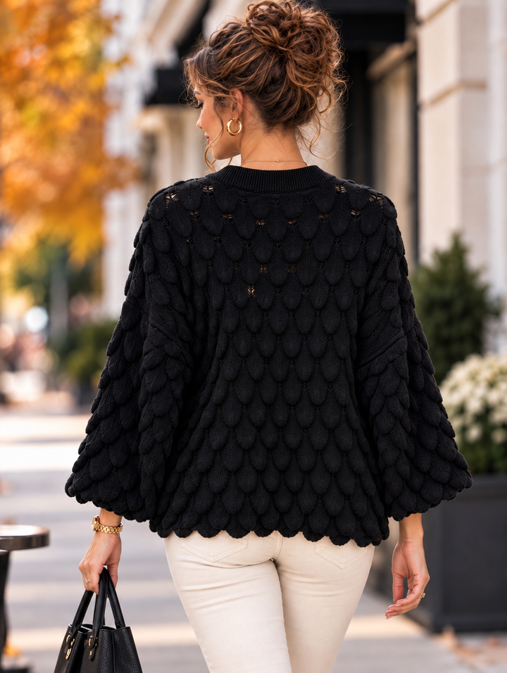 “ELLIE” Scallop Textured Jumper black