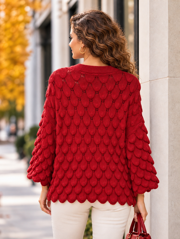“ELLIE” Scallop Textured Jumper red