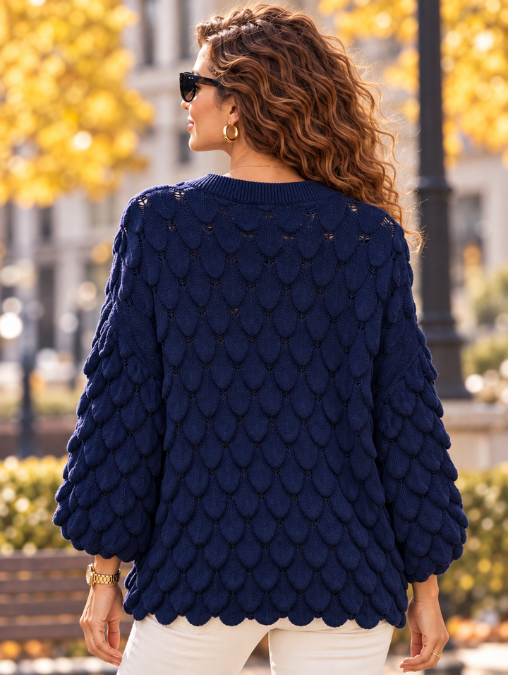 “ELLIE” Scallop Textured Jumper navy