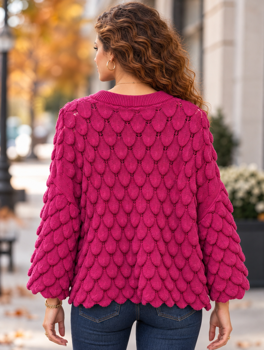 “ELLIE” Scallop Textured Jumper magenta
