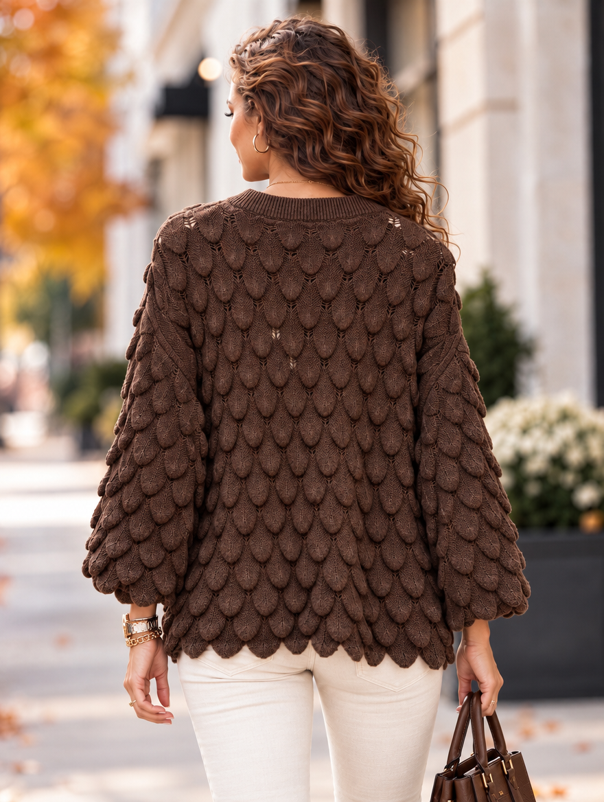 “ELLIE” Scallop Textured Jumper chocolate