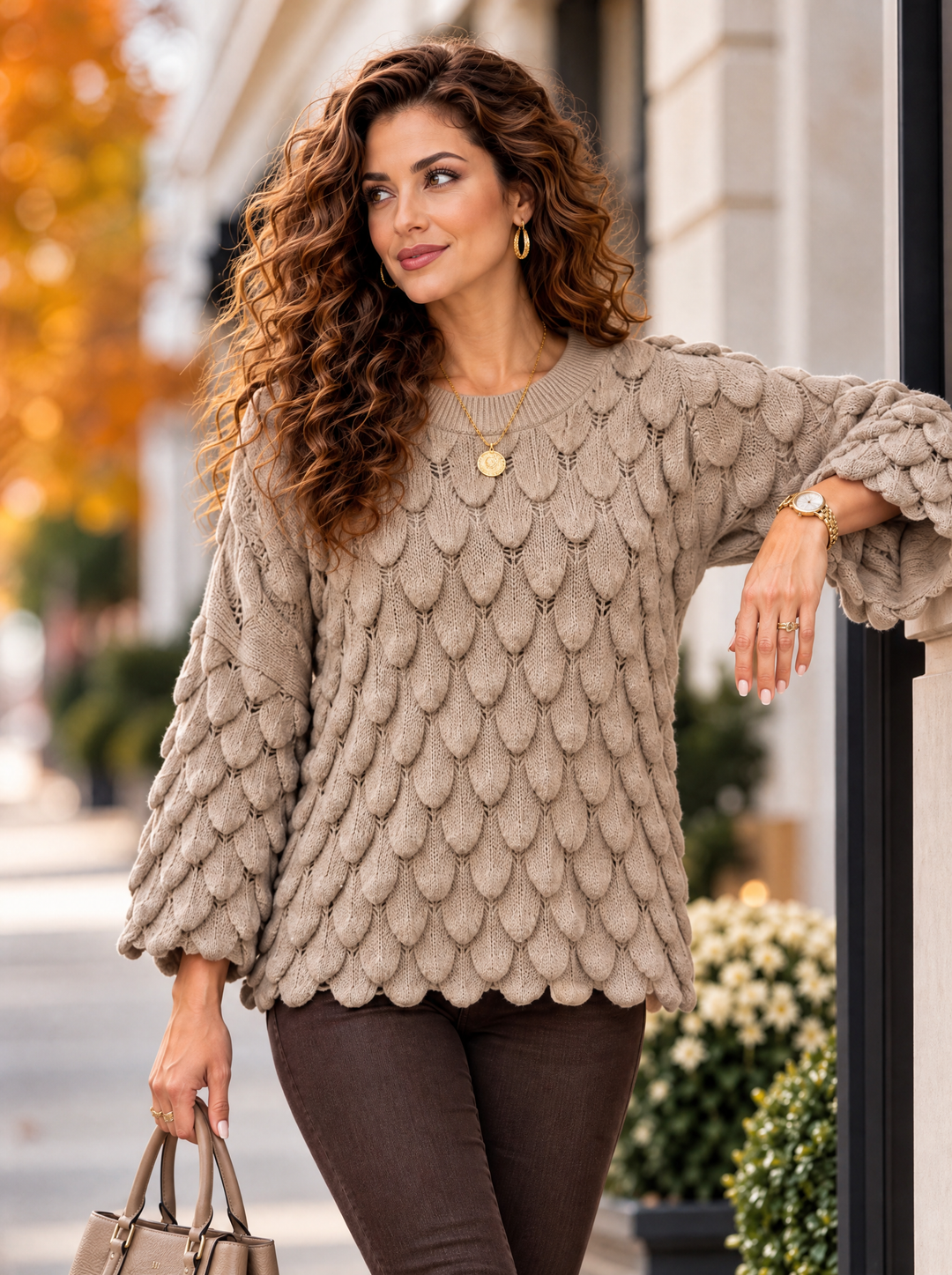 “ELLIE” Scallop Textured Jumper cream