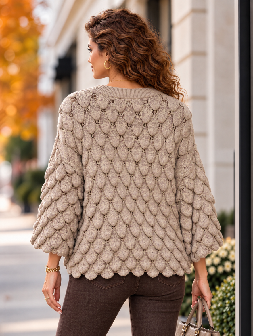 “ELLIE” Scallop Textured Jumper cream