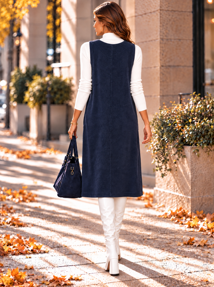 “BRIDGET” Corduroy Pocket Pinafore Dress