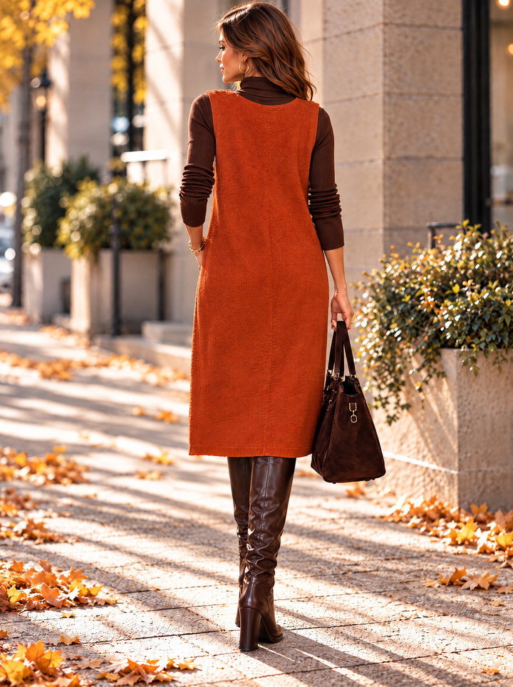 “BRIDGET” Corduroy Pocket Pinafore Dress rust