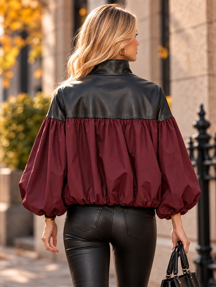 “AMBER” Balloon Sleeve Leather-Look Jacket burgundy