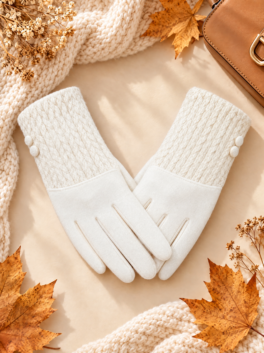 “ANTONIA” Textured Cuff Gloves cream