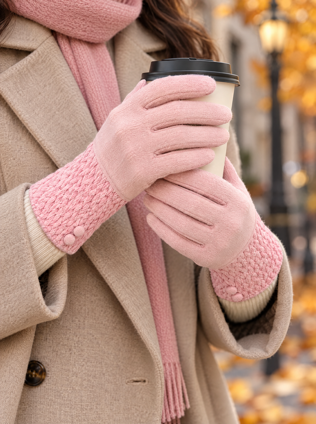 “ANTONIA” Textured Cuff Gloves pink