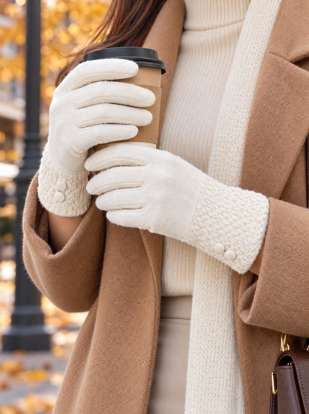 “ANTONIA” Textured Cuff Gloves cream