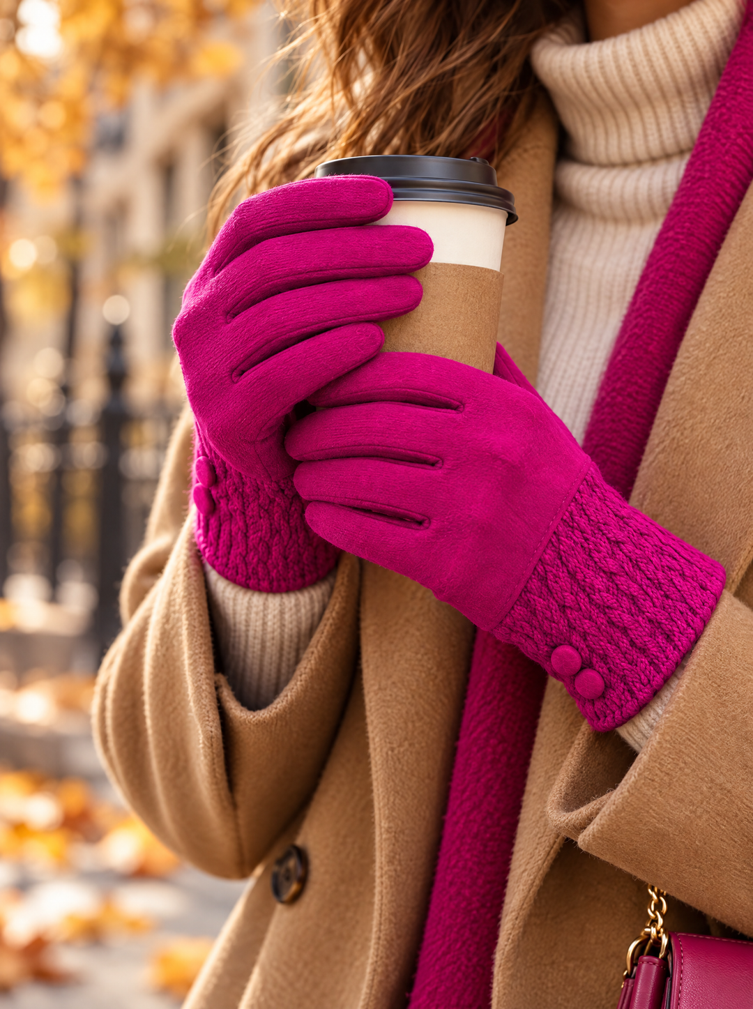 “ANTONIA” Textured Cuff Gloves magenta