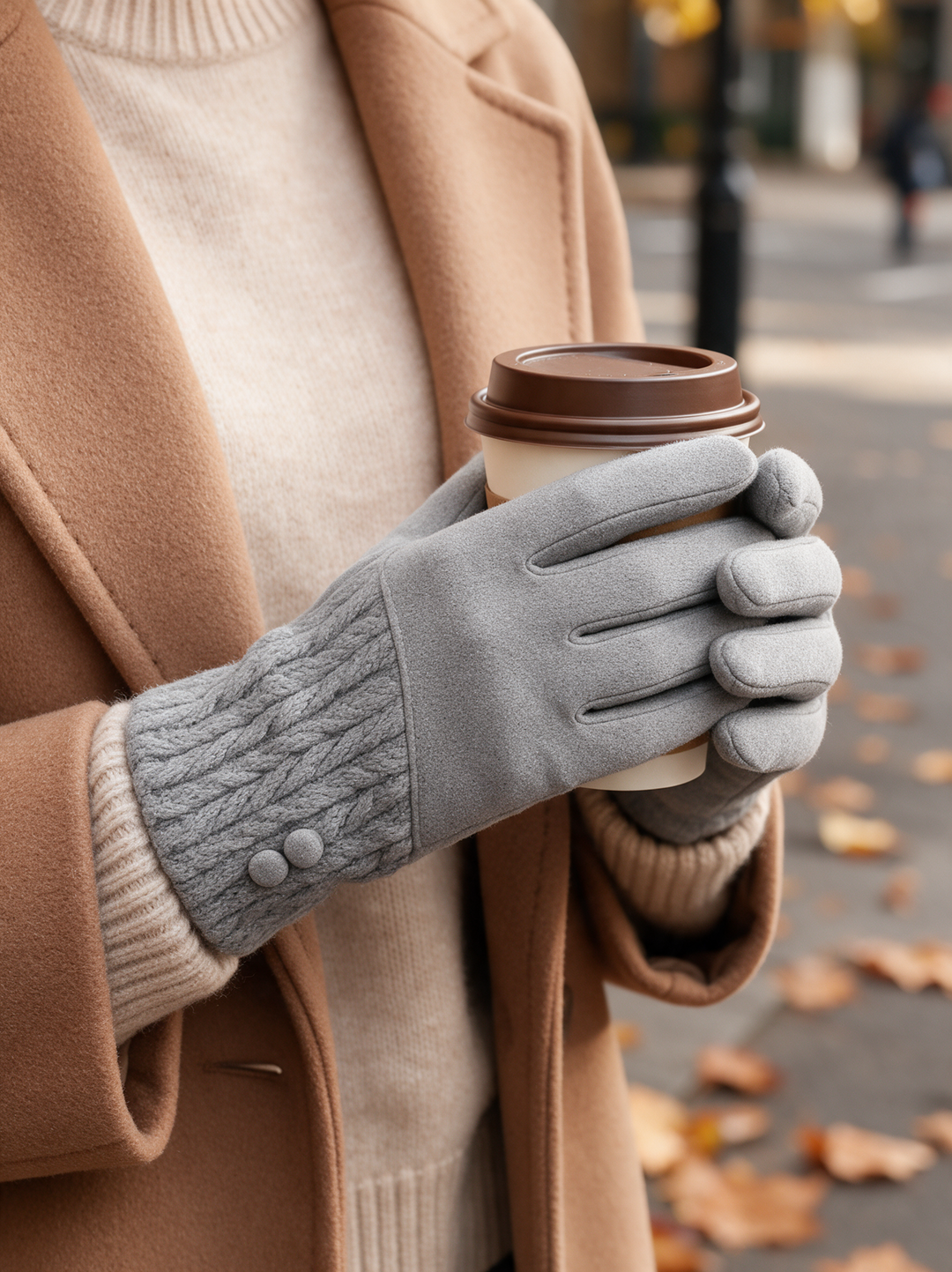 “ANTONIA” Textured Cuff Gloves grey