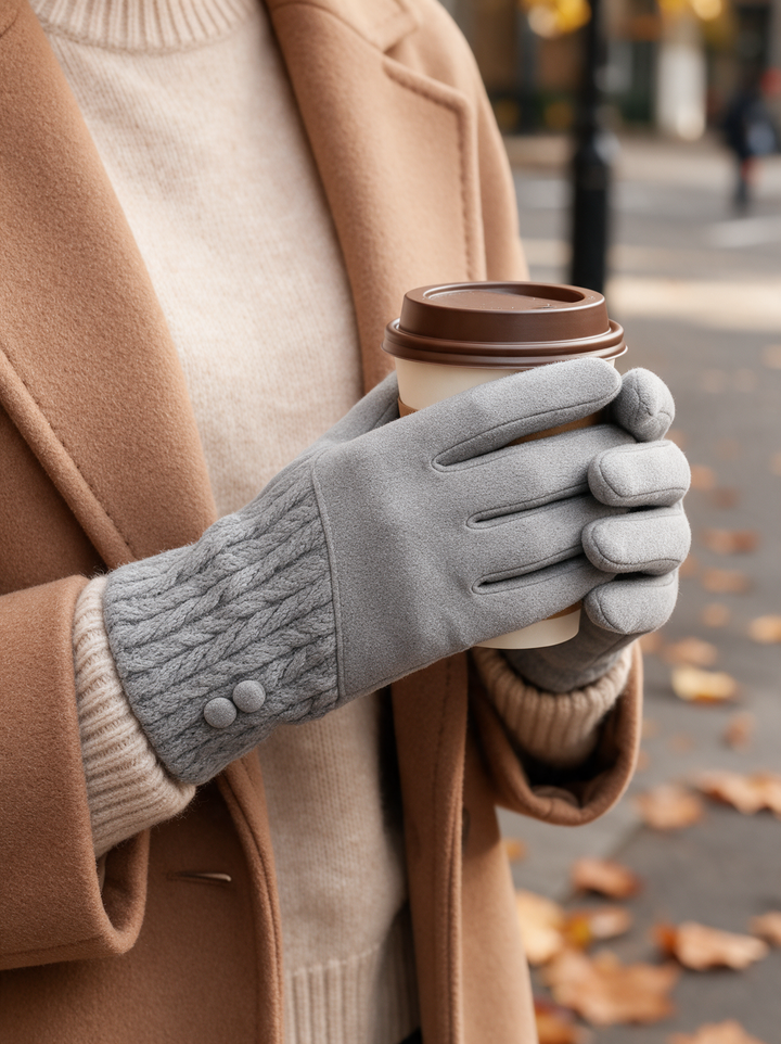 “ANTONIA” Textured Cuff Gloves grey
