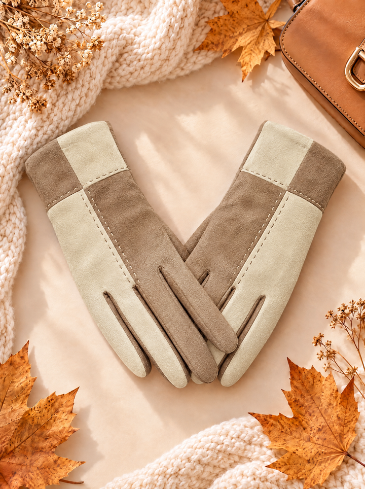 “BIANCA” Colour-Block Stitch Detail Gloves mocha cream