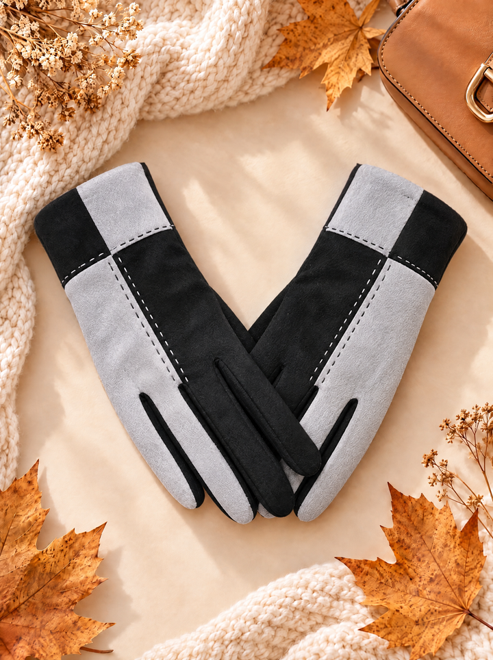 “BIANCA” Colour-Block Stitch Detail Gloves gre black
