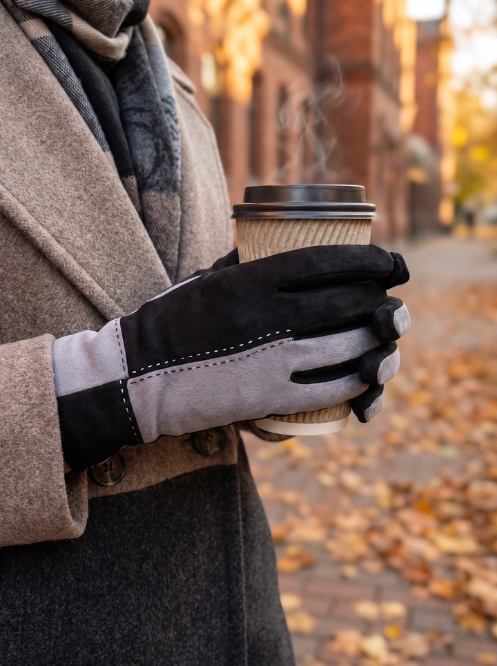 “BIANCA” Colour-Block Stitch Detail Gloves gre black