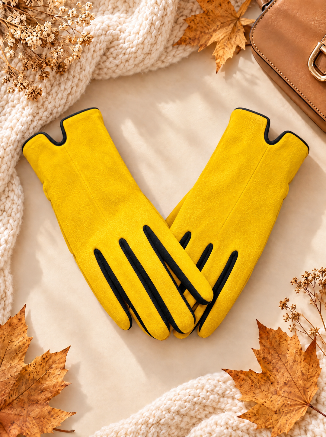 “GEORGIA” Contrast Trim Touchscreen Gloves yellow