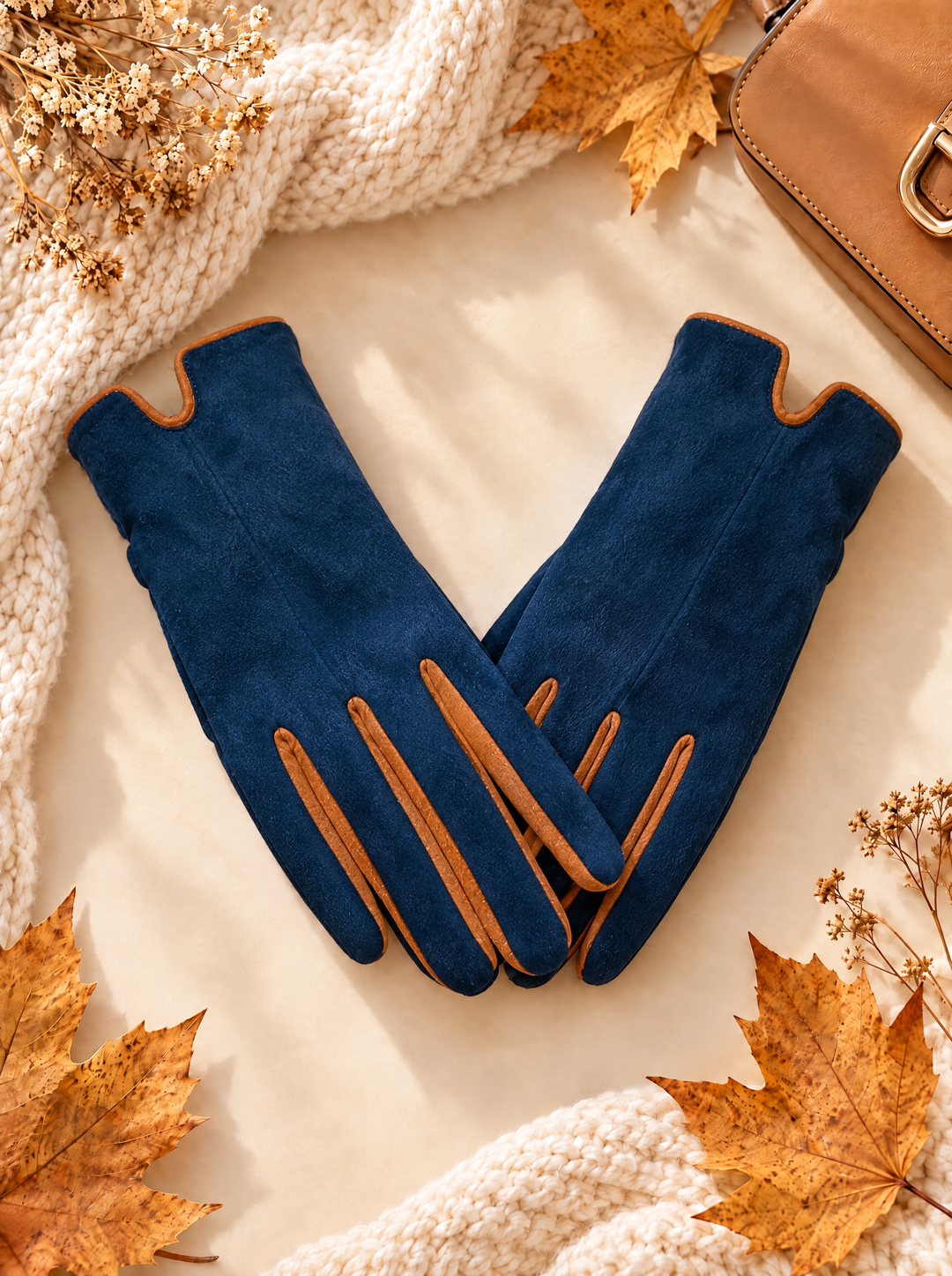 “GEORGIA” Contrast Trim Touchscreen Gloves navy