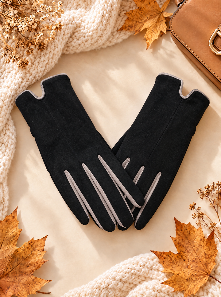 “GEORGIA” Contrast Trim Touchscreen Gloves black