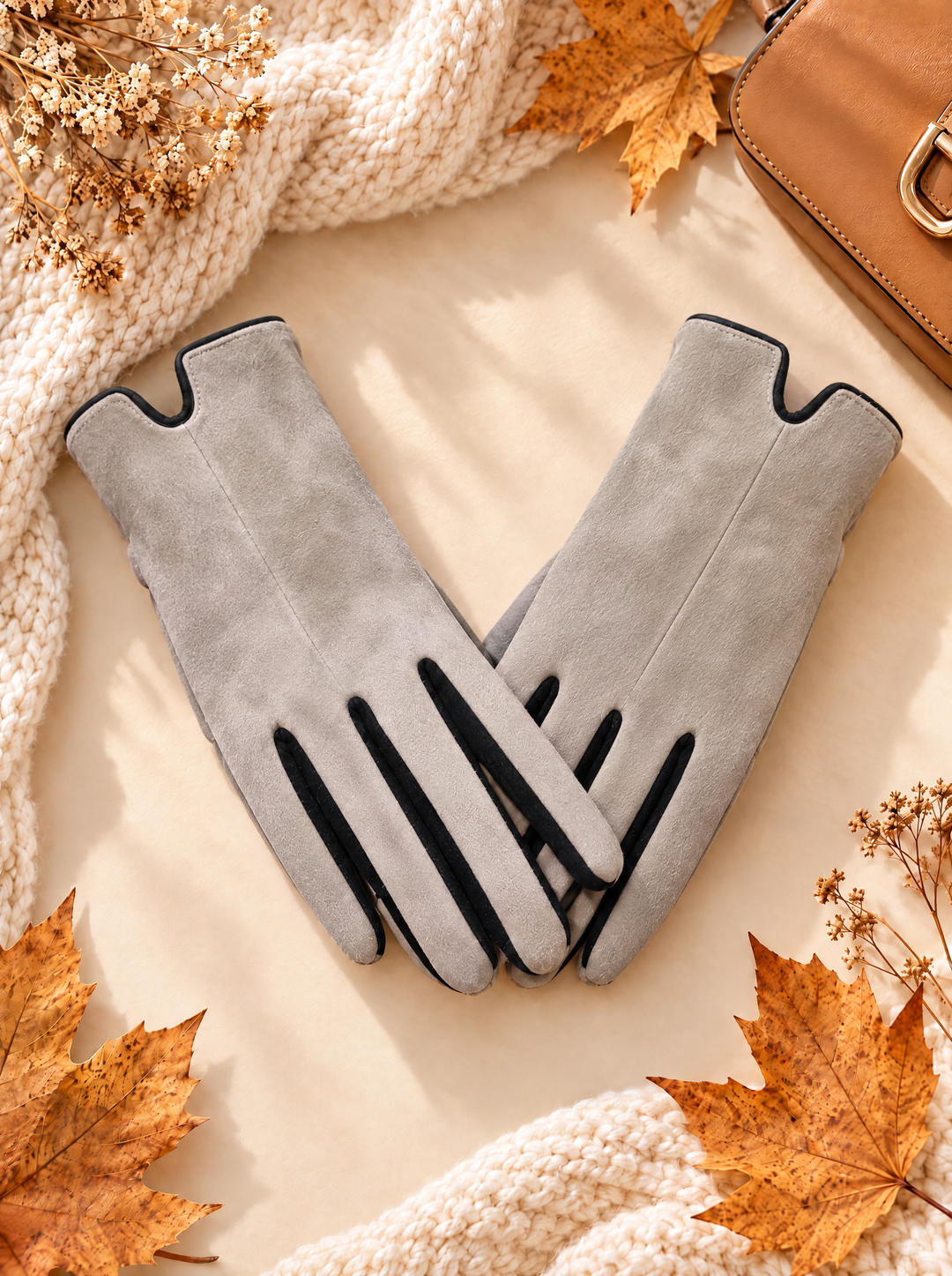 “GEORGIA” Contrast Trim Touchscreen Gloves grey