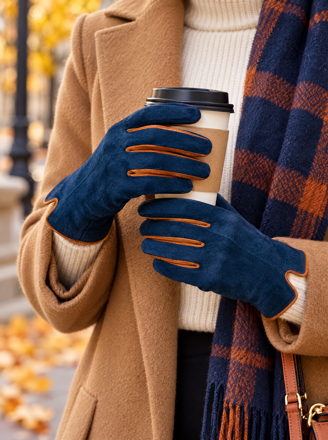 “GEORGIA” Contrast Trim Touchscreen Gloves navy