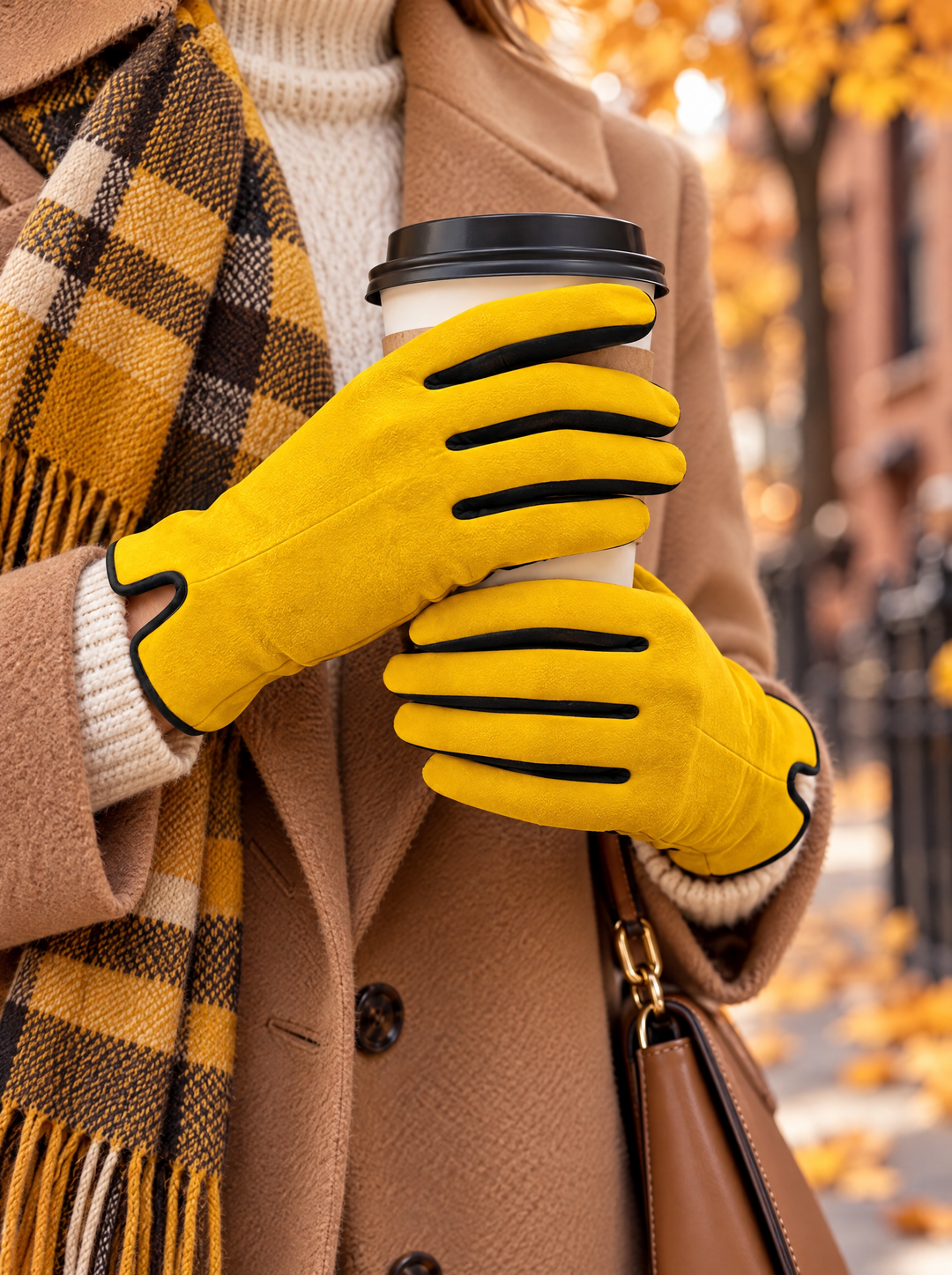 “GEORGIA” Contrast Trim Touchscreen Gloves yellow